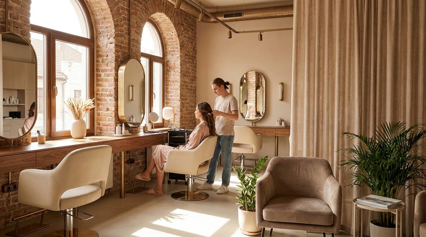 Salon de înfrumusețare modern DANA's Beauty Studio – interior elegant cu lumină caldă